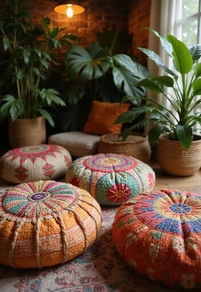 10 Eclectic Furniture Choices That Will Transform Your Boho She Shed into a Dreamy Retreat! - 4. Colorful Poufs – Fun and Flexible Seating