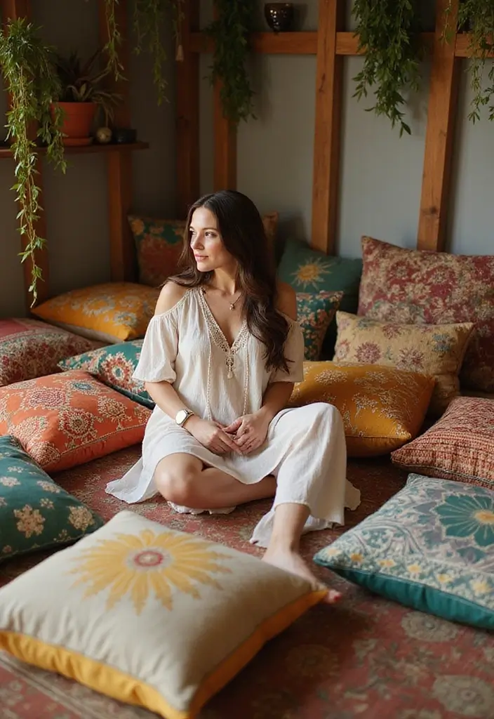 10 Eclectic Furniture Choices That Will Transform Your Boho She Shed into a Dreamy Retreat! - 9. Floor Cushions – Casual Comfort