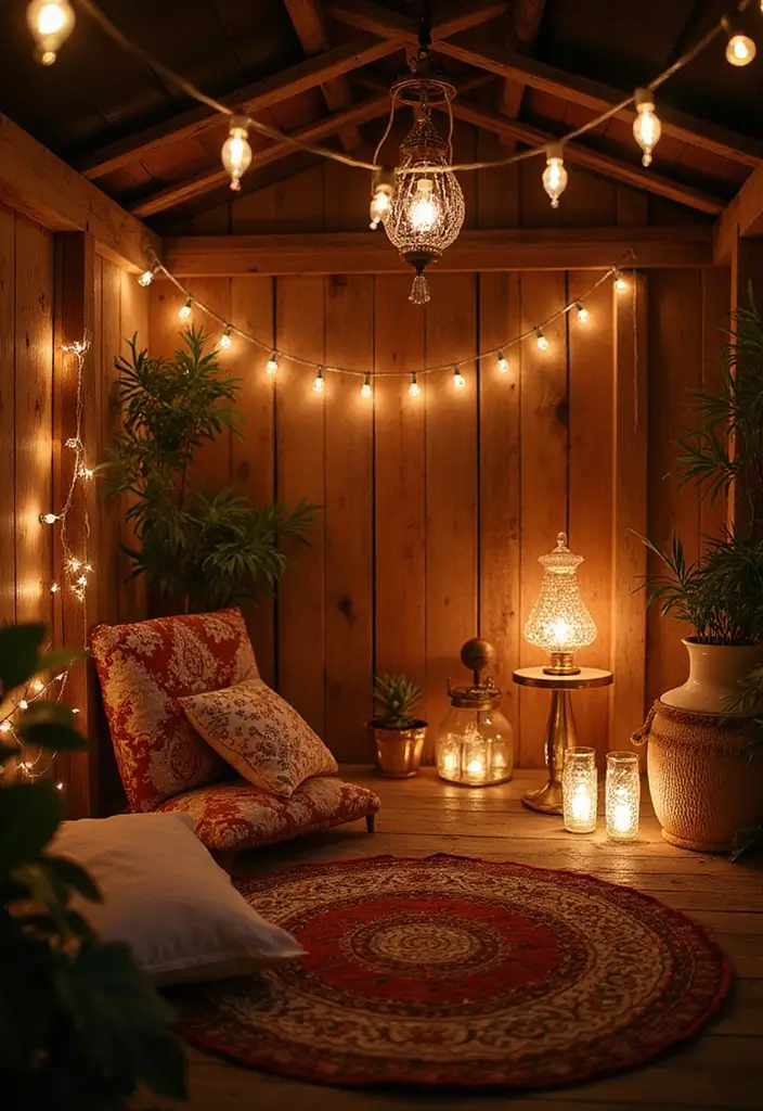 10 Stunning Boho She Shed Decor Ideas That Will Make You Want to Move In! - 7. Soft Lighting for Ambiance