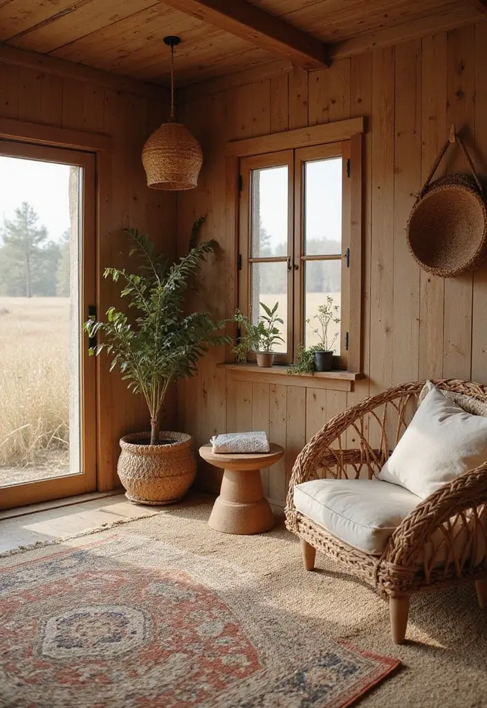 10 Stunning Boho She Shed Decor Ideas That Will Make You Want to Move In! - 9. Warm and Natural Materials