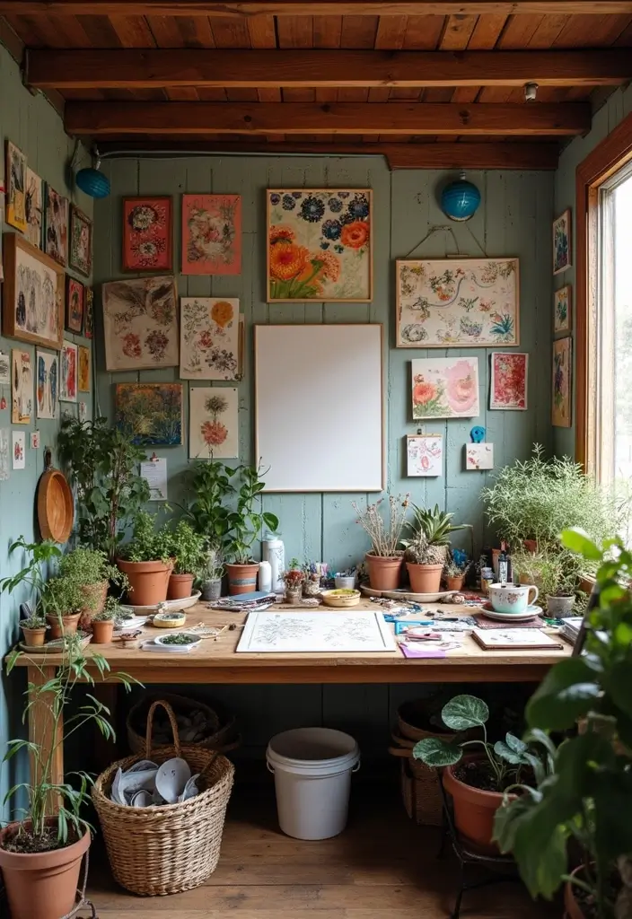 11 Cozy She Shed Ideas That'll Make You Want to Spend All Day Inside! - 6. Creative Art Space
