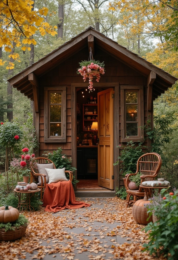 12 Bohemian She Shed Decor Ideas That'll Make You Swoon! - 12. Final Flourishes with Seasonal Decor