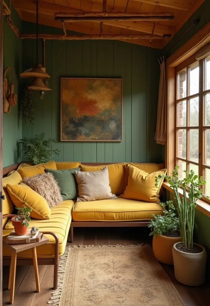 12 Stunning Boho Color Palettes That Will Transform Your She Shed Into a Dreamy Oasis! - 5. Mustard Yellow and Olive Green