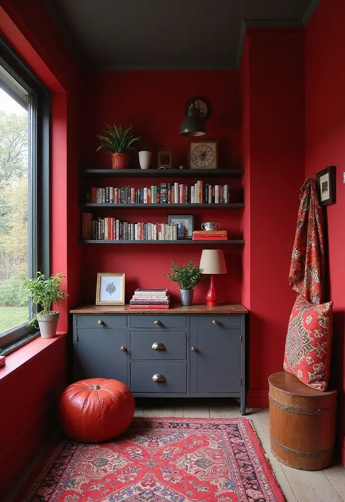 12 Stunning Boho Color Palettes That Will Transform Your She Shed Into a Dreamy Oasis! - 9. Cherry Red and Charcoal Grey