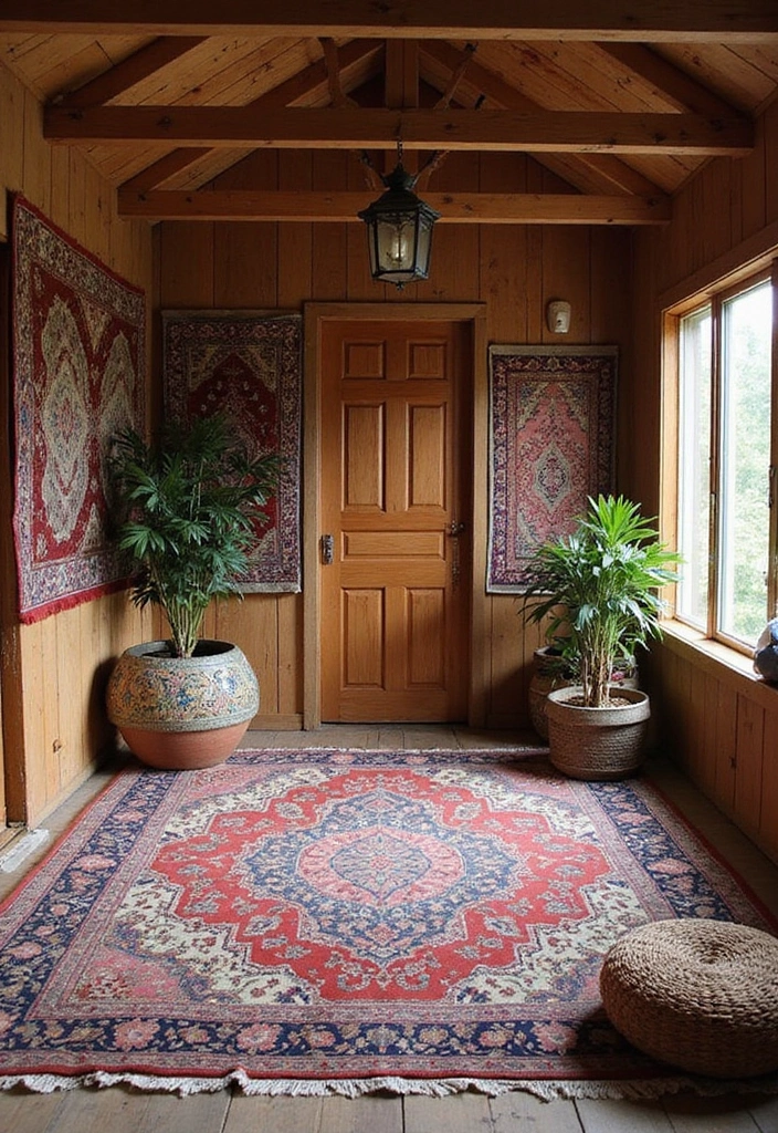 15 Boho She Shed Decor Ideas That Will Transform Your Outdoor Workspace Into a Dreamy Retreat! - 11. Bohemian Rugs