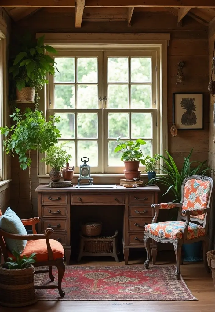 15 Boho She Shed Decor Ideas That Will Transform Your Outdoor Workspace Into a Dreamy Retreat! - 2. Vintage Furniture Finds