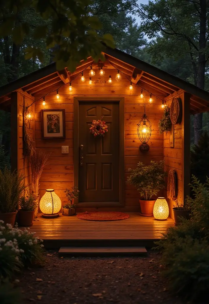 15 Boho She Shed Decor Ideas That Will Transform Your Outdoor Workspace Into a Dreamy Retreat! - 5. Dreamy Lighting