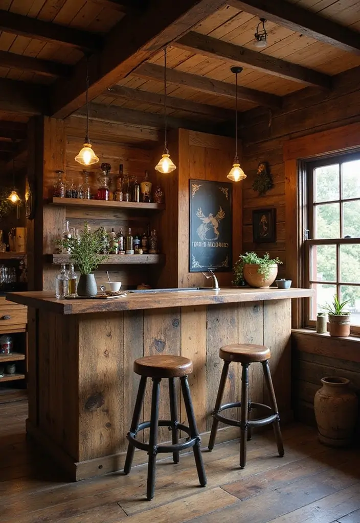 15 Stunning Small Home Saloon Designs That'll Make You Want to Mix a Cocktail ASAP! - 1. Rustic Charm with Reclaimed Wood