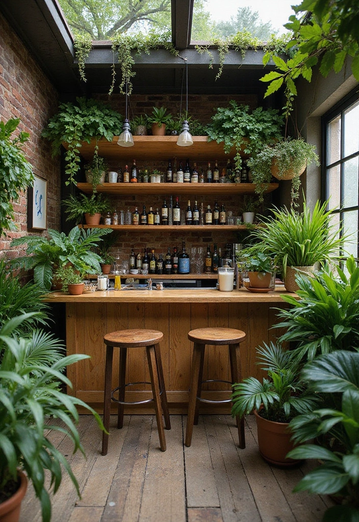 15 Stunning Small Home Saloon Designs That'll Make You Want to Mix a Cocktail ASAP! - 10. Plant Paradise for Eco-Friendly Vibes