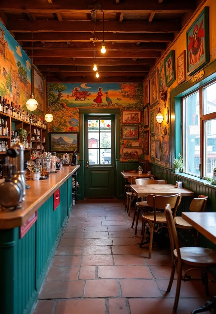 15 Stunning Small Home Saloon Designs That'll Make You Want to Mix a Cocktail ASAP! - 11. Artistic Vibes with Local Art