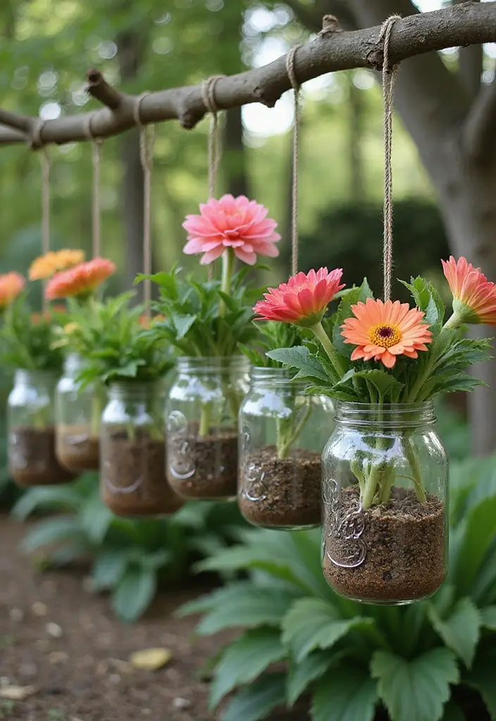 21 DIY Hippie Garden Projects That Will Transform Your Outdoor Space into a Boho Paradise! - 10. Hanging Garden Jars