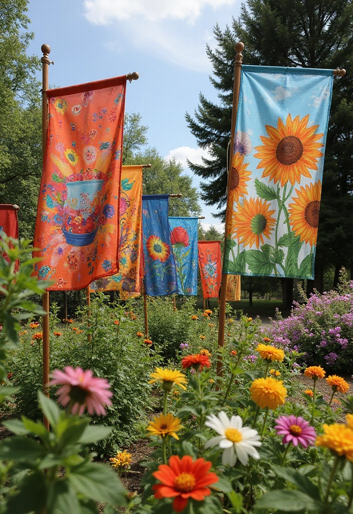 21 DIY Hippie Garden Projects That Will Transform Your Outdoor Space into a Boho Paradise! - 12. Colorful Garden Flags