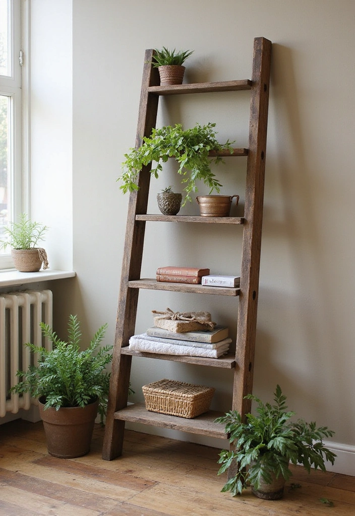 30 DIY Home Decor Projects That Are So Easy You'll Think They Were Store-Bought! - 11. Vintage Ladder Display