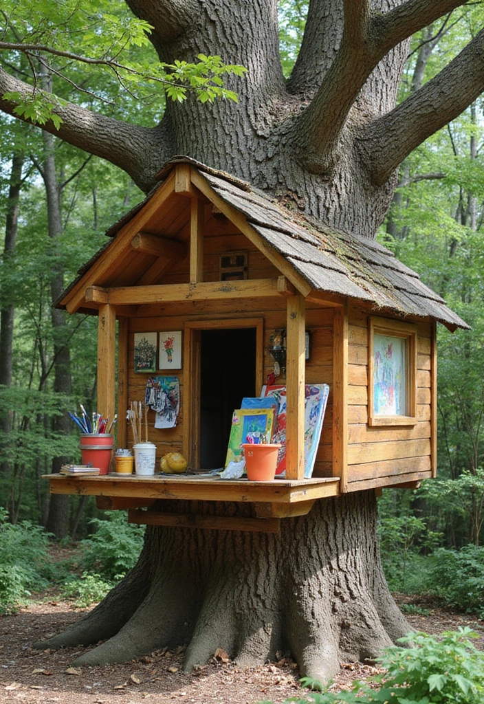 21 Mind-Blowing Kids Tree House Ideas That'll Make Your Kids Scream 'WOW!' - 20. Tree House with Nature Art Station