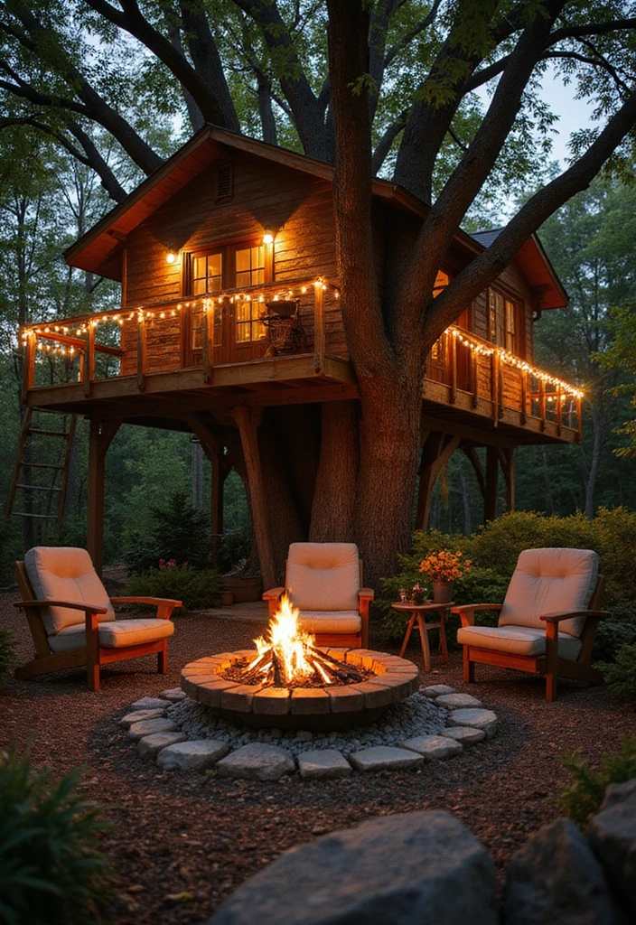 21 Mind-Blowing Kids Tree House Ideas That'll Make Your Kids Scream 'WOW!' - 14. Tree House with a Fire Pit