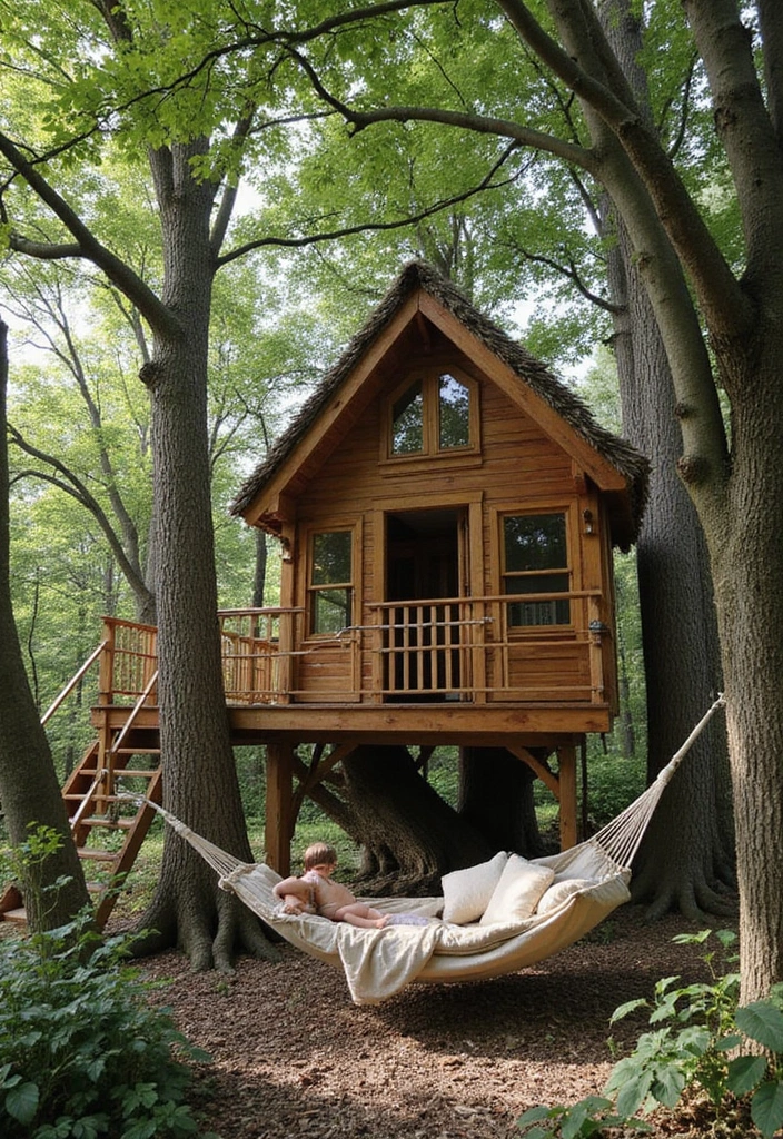 21 Mind-Blowing Kids Tree House Ideas That'll Make Your Kids Scream 'WOW!' - 17. Tree House with a Hammock