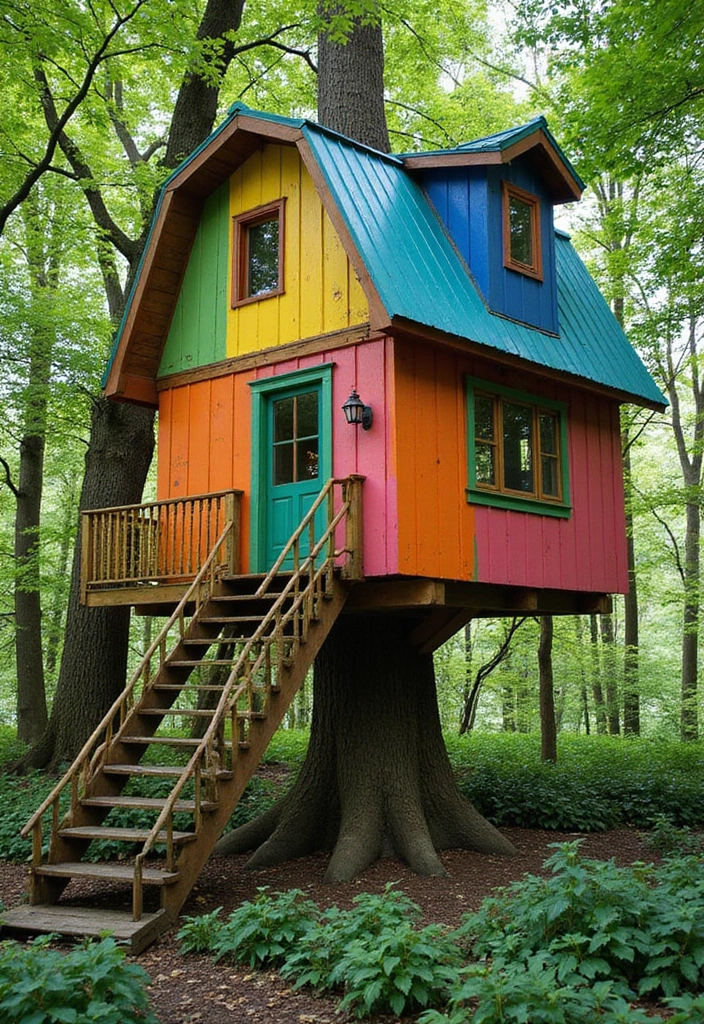 21 Mind-Blowing Kids Tree House Ideas That'll Make Your Kids Scream 'WOW!' - 13. Rainbow Tree House