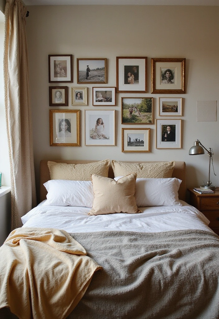 21 Cozy Small Bedroom Decor Hacks That'll Make You Feel Right at Home (Don't Miss #12!) - 11. Create a Gallery Wall of Memories