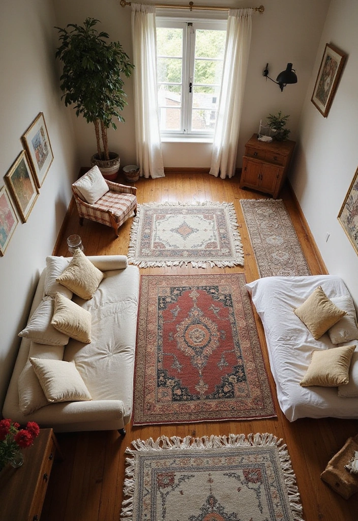 21 Cozy Small Bedroom Decor Hacks That'll Make You Feel Right at Home (Don't Miss #12!) - 17. Create Zones with Rugs and Furniture