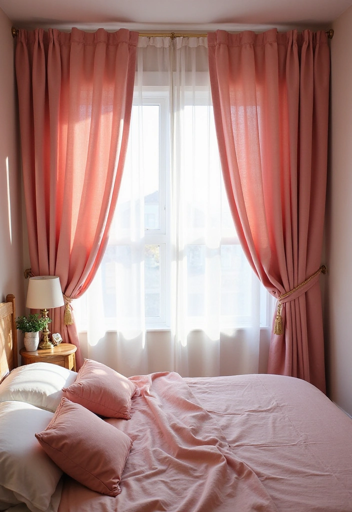 18 Small Pink Bedroom Ideas That Prove Less is More (#9 Is a Game-Changer!) - 7. Elegant Pink Curtains
