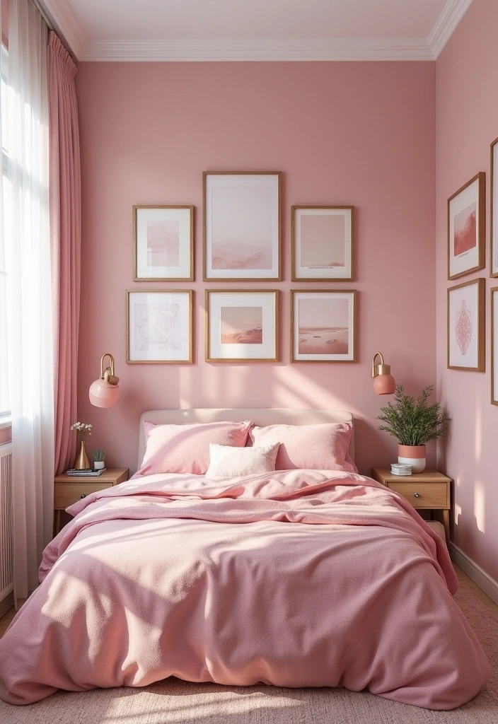 18 Small Pink Bedroom Ideas That Prove Less is More (#9 Is a Game-Changer!) - 18. Pink-Themed Artwork