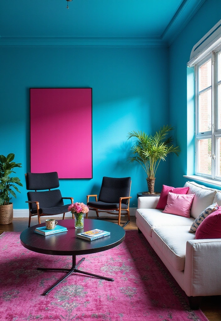 22 Eye-Popping 1980s Color Schemes That'll Brighten Up Your Home (Dare to Try #3!) - 1. Neon Nights: Electric Blue and Hot Pink
