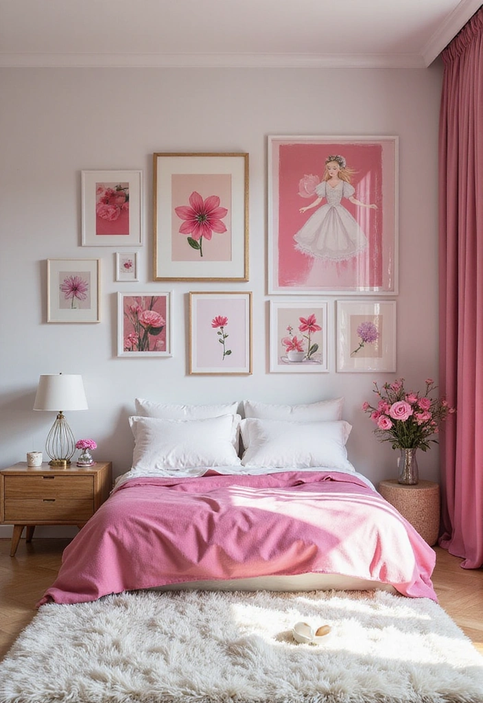 18 Small Pink Bedroom Ideas That Prove Less is More (#9 Is a Game-Changer!) - 6. Pink Gallery Wall