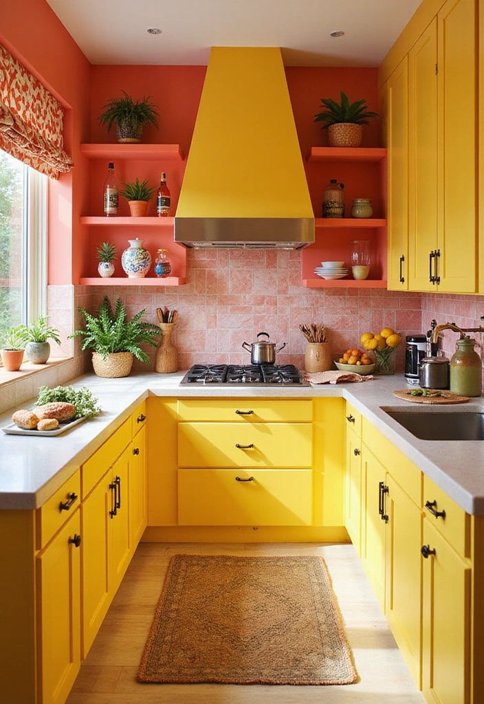 22 Eye-Popping 1980s Color Schemes That'll Brighten Up Your Home (Dare to Try #3!) - 8. Tropical Vibes: Pineapple Yellow and Bright Coral