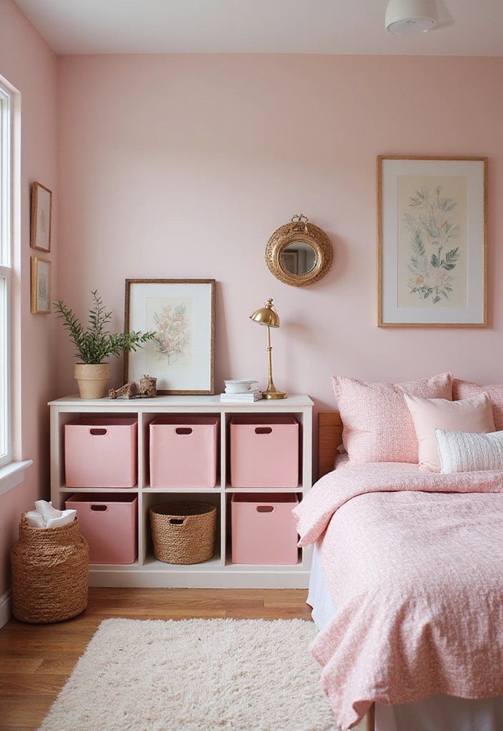 18 Small Pink Bedroom Ideas That Prove Less is More (#9 Is a Game-Changer!) - 17. Pink Storage Solutions