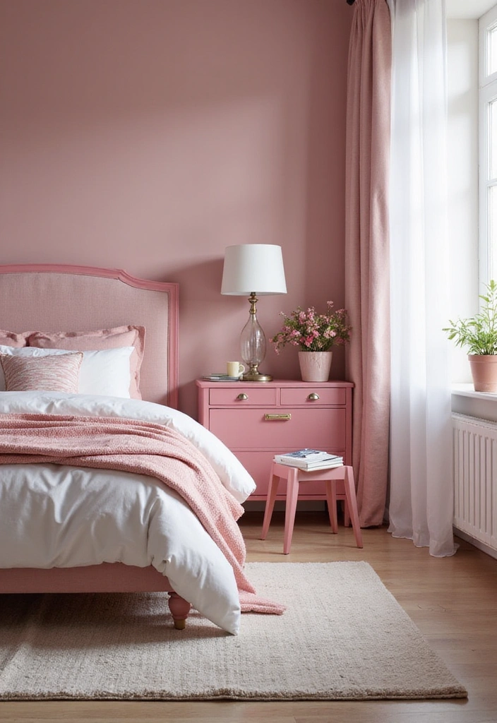18 Small Pink Bedroom Ideas That Prove Less is More (#9 Is a Game-Changer!) - 12. Pink Accent Furniture