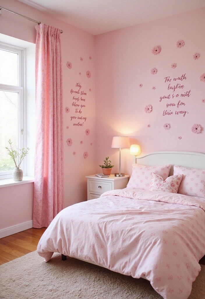 18 Small Pink Bedroom Ideas That Prove Less is More (#9 Is a Game-Changer!) - 13. Sweet Pink Wall Decals