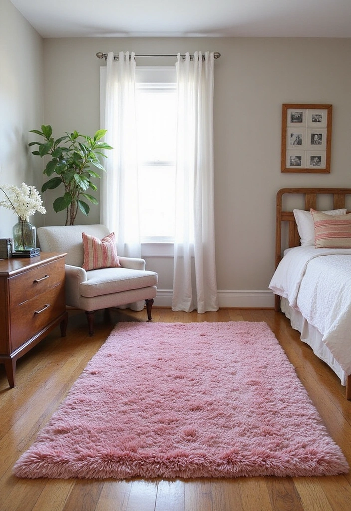 18 Small Pink Bedroom Ideas That Prove Less is More (#9 Is a Game-Changer!) - 8. Chic Pink Rugs