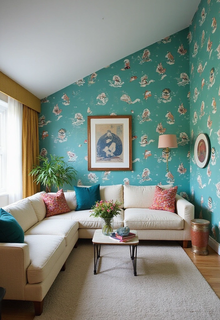 15 Bold Color Decor Ideas for Your Living Room That'll Leave Your Guests Speechless! - 6. Whimsical Accent Walls