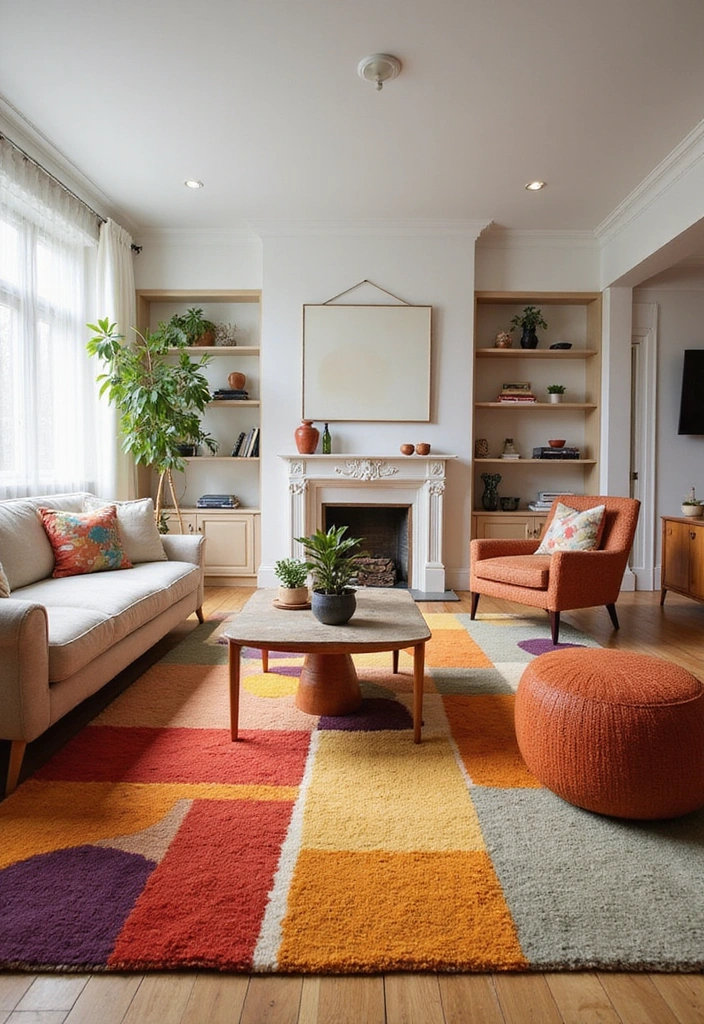 15 Bold Color Decor Ideas for Your Living Room That'll Leave Your Guests Speechless! - 10. Rugs That Pop