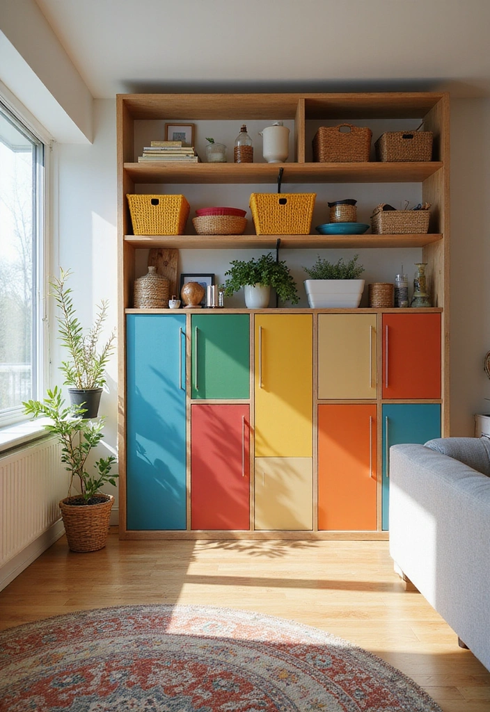 15 Bold Color Decor Ideas for Your Living Room That'll Leave Your Guests Speechless! - 9. Colorful Storage Solutions