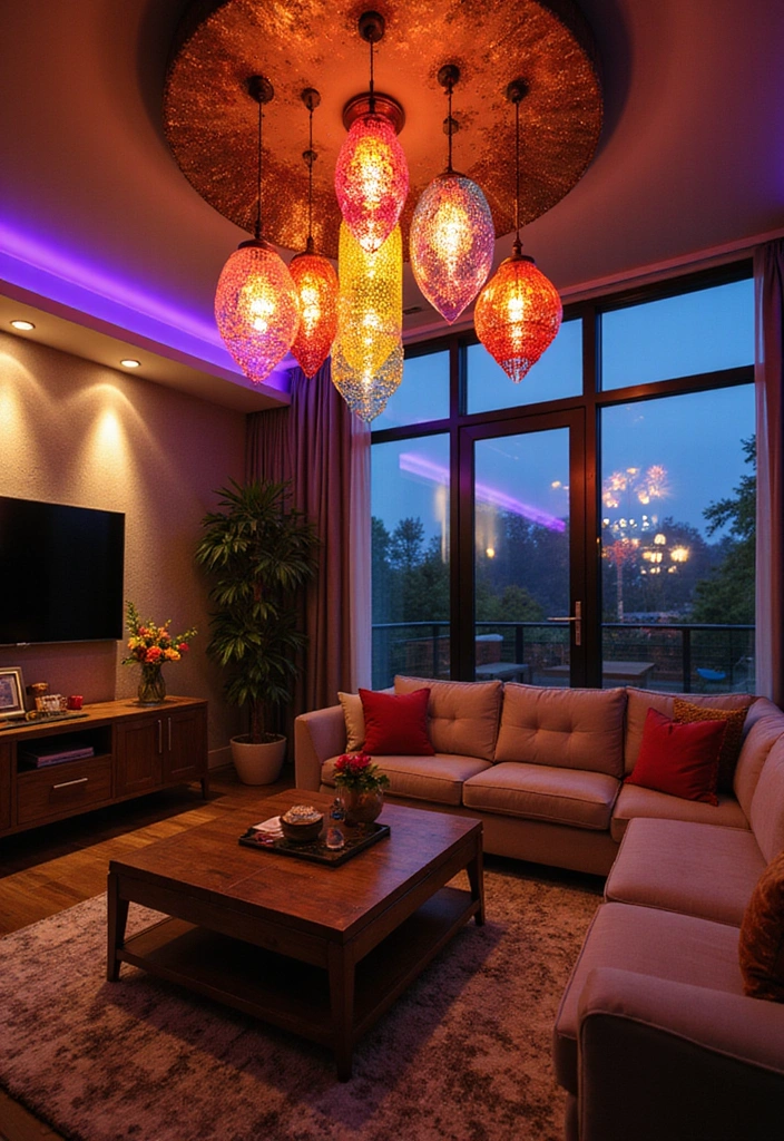 15 Bold Color Decor Ideas for Your Living Room That'll Leave Your Guests Speechless! - 8. Artistic Lighting Fixtures