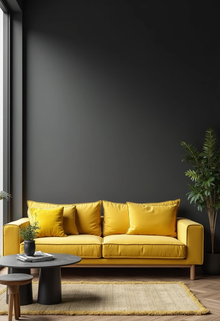 22 Eye-Popping 1980s Color Schemes That'll Brighten Up Your Home (Dare to Try #3!) - 11. Classy Contrast: Charcoal and Lemon Yellow