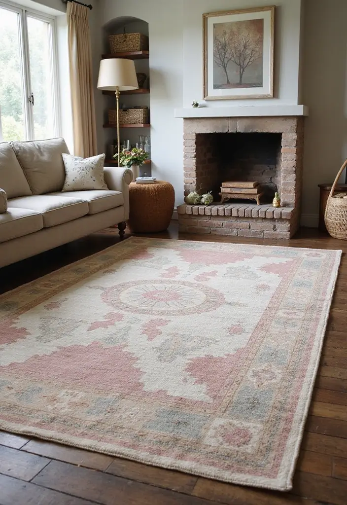19 Colorful Carpet Designs for Living Rooms That Will Brighten Your Day (Wait Until You See #10!) - 8. Farmhouse Chic