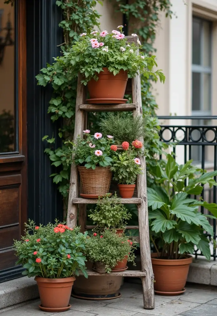 15 Vertical Garden Ideas That Will Transform Your Urban Space into a Green Oasis! - 2. Ladder Gardens: Rustic Charm