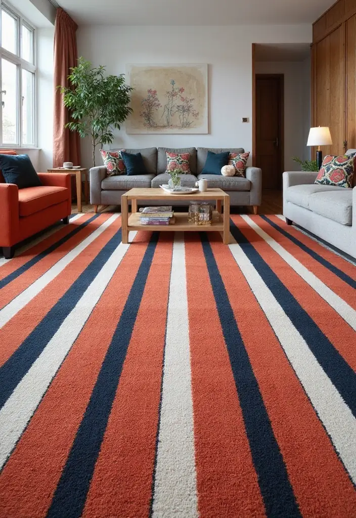 19 Colorful Carpet Designs for Living Rooms That Will Brighten Your Day (Wait Until You See #10!) - 11. Striped Patterns