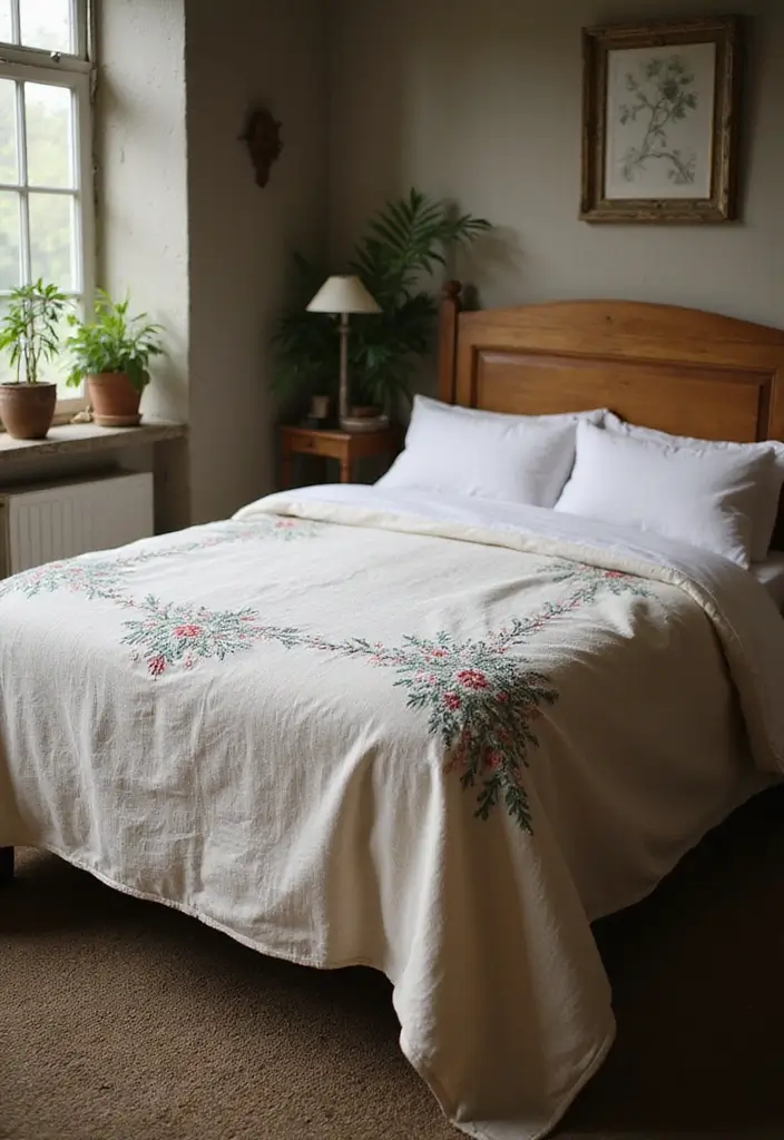 12 Eco-Friendly Handmade Embroidery Bed Covers You’ll Love (and Save the Planet!) - 2. Vintage-Inspired Linen Layers