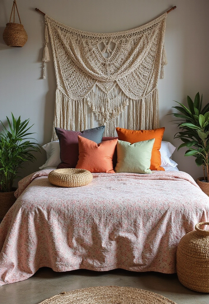 12 Eco-Friendly Handmade Embroidery Bed Covers You’ll Love (and Save the Planet!) - 5. Boho Bliss with Macrame