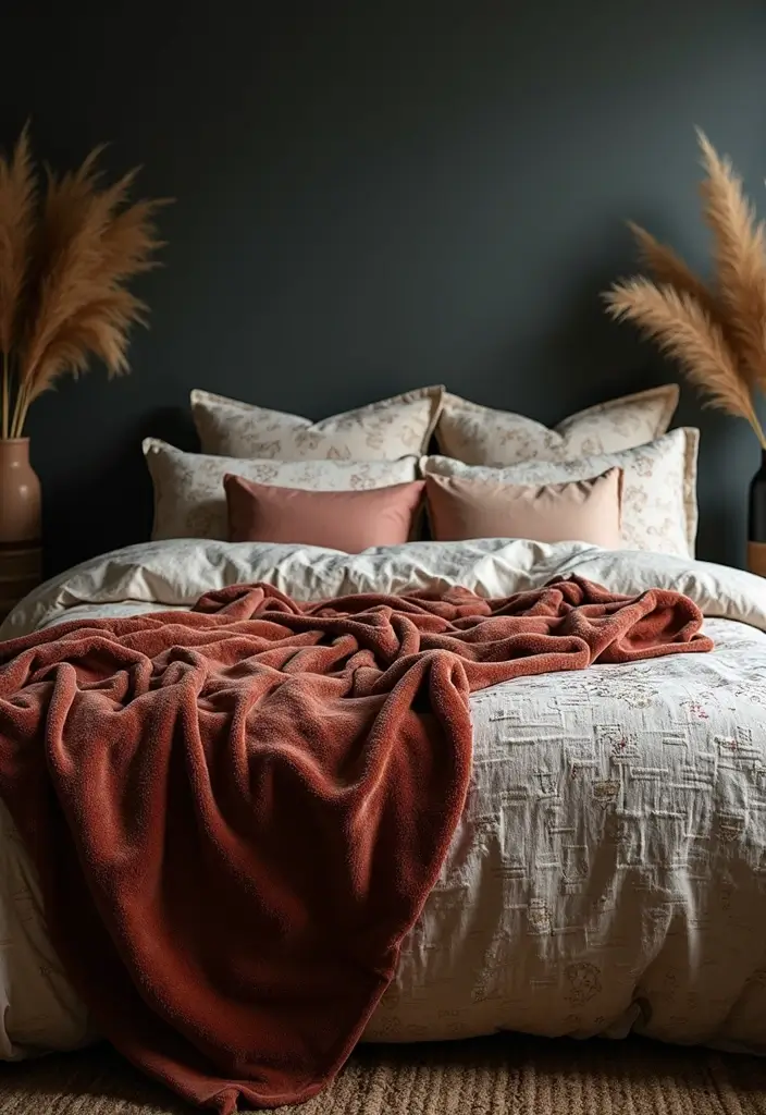 15 Dark Boho Bedroom Decor Ideas That'll Transform Your Space into a Cozy Haven! - 13. Textured Bed Linens