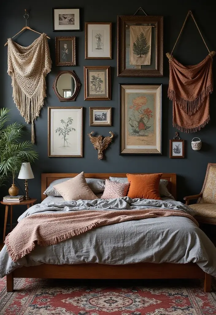 15 Dark Boho Bedroom Decor Ideas That'll Transform Your Space into a Cozy Haven! - 5. Eclectic Artwork