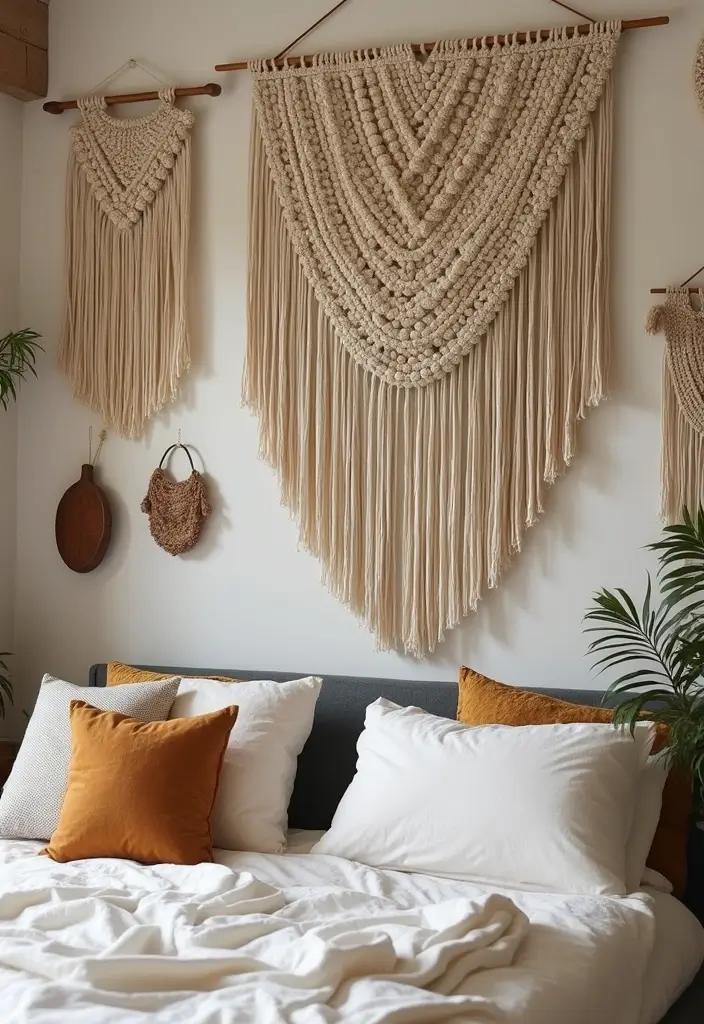 15 Dark Boho Bedroom Decor Ideas That'll Transform Your Space into a Cozy Haven! - 7. Textured Wall Hangings