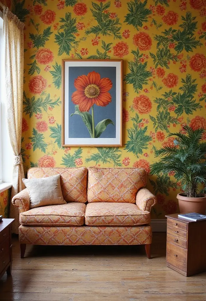 15 Groovy 1970s Living Room Decor Ideas That'll Make You Feel Like You're in a Time Machine! - 1. Bold Wallpaper Patterns