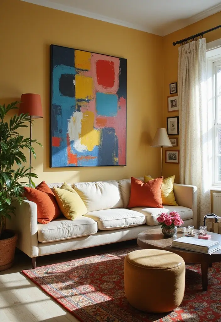 15 Groovy 1970s Living Room Decor Ideas That'll Make You Feel Like You're in a Time Machine! - 7. Statement Art Pieces