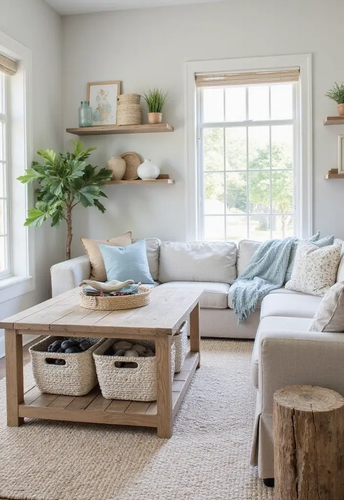 15 Stunning Beach House Living Room Decor Ideas That Will Make You Want to Move In! - 10. Functional Storage Solutions