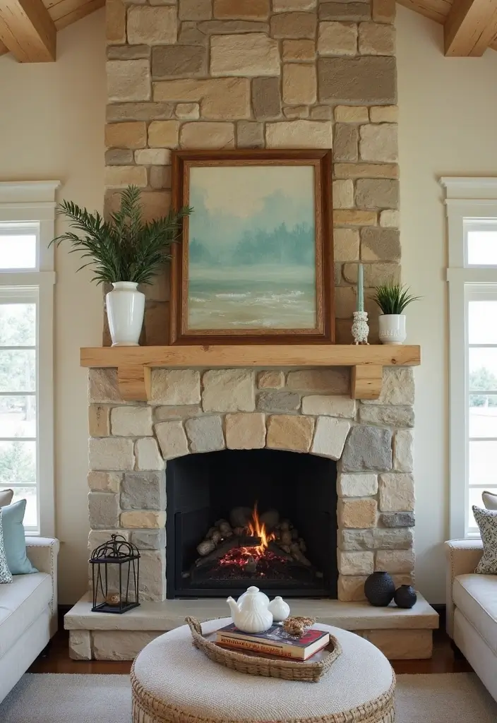 15 Stunning Beach House Living Room Decor Ideas That Will Make You Want to Move In! - 14. A Cozy Fireplace