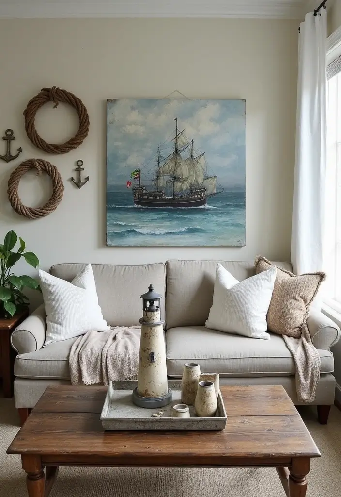 15 Stunning Beach House Living Room Decor Ideas That Will Make You Want to Move In! - 2. Nautical Accents